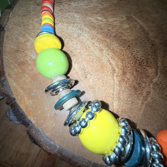Colorful Boho Mixed Medium Statement Necklace‎ Artsy Bright - Picture 7 of 8